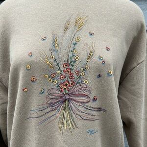 Vintage Tumbleweed Wildflowers Bouquet Sweater Crewneck Pullover Light Brown XXL